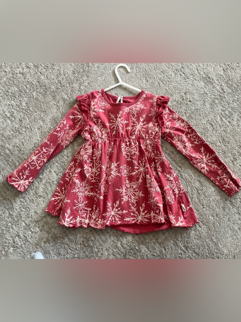 Burt's Bees 4T Red Snowflake Ruffle Long-Sleeve Dress